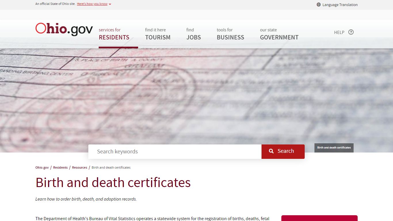Birth and death certificates - Ohio